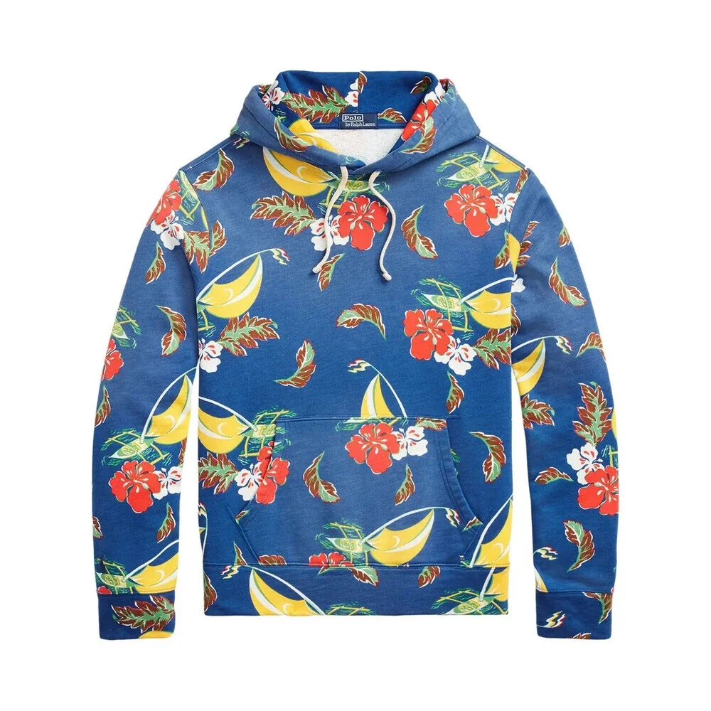 Polo Ralph Lauren Hoodie Men's 2XL Azure Sail Floral Long Sleeve Pullover UPS296